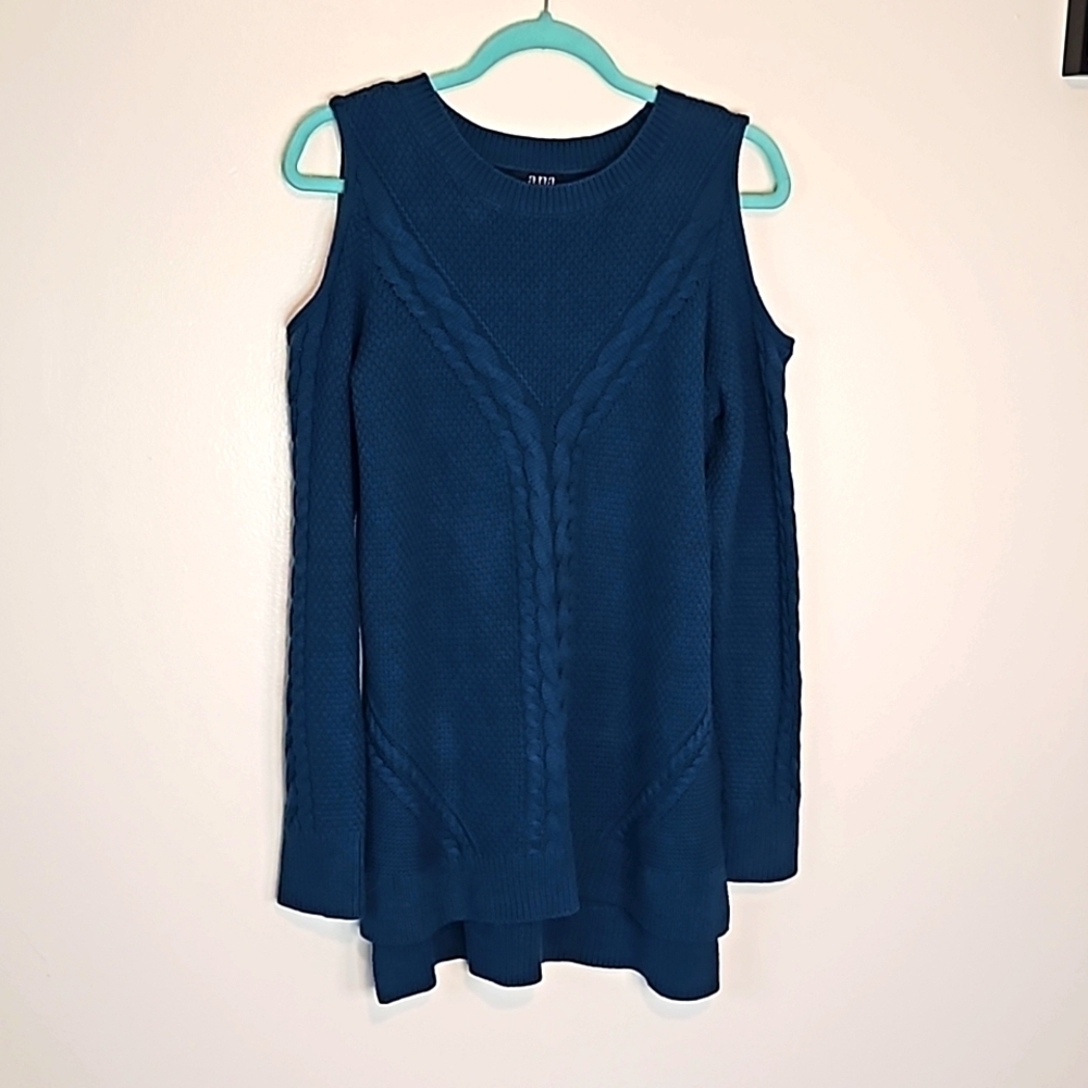 A.N.A Aqua Blue Cold Shoulder Sweater Large